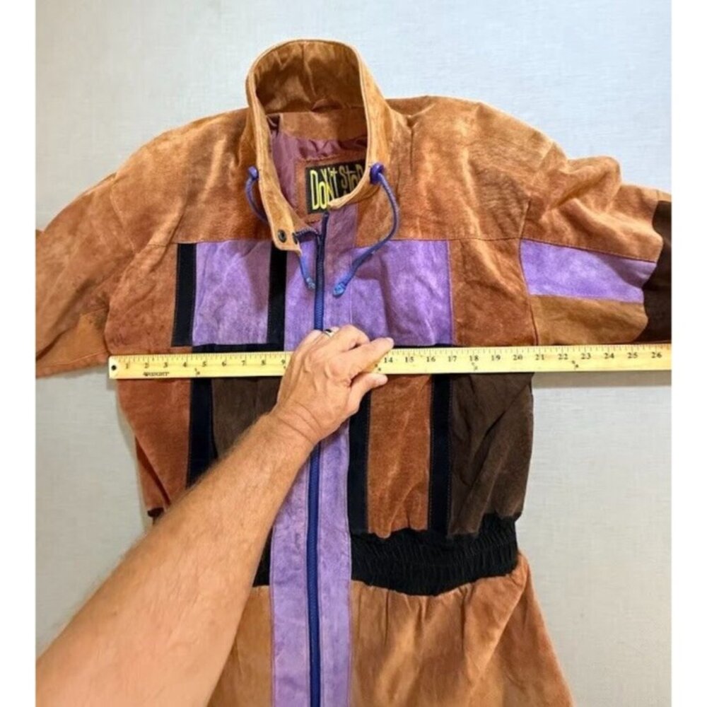DON'T STOP Jacket Womens M Beige Colorblock Full Zip Long Sleeve Coat Ladies 90s - Picture 5 of 8